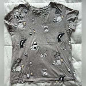 Bershka Light Gray Tee with Black & White Cartoon Prints Kids Medium